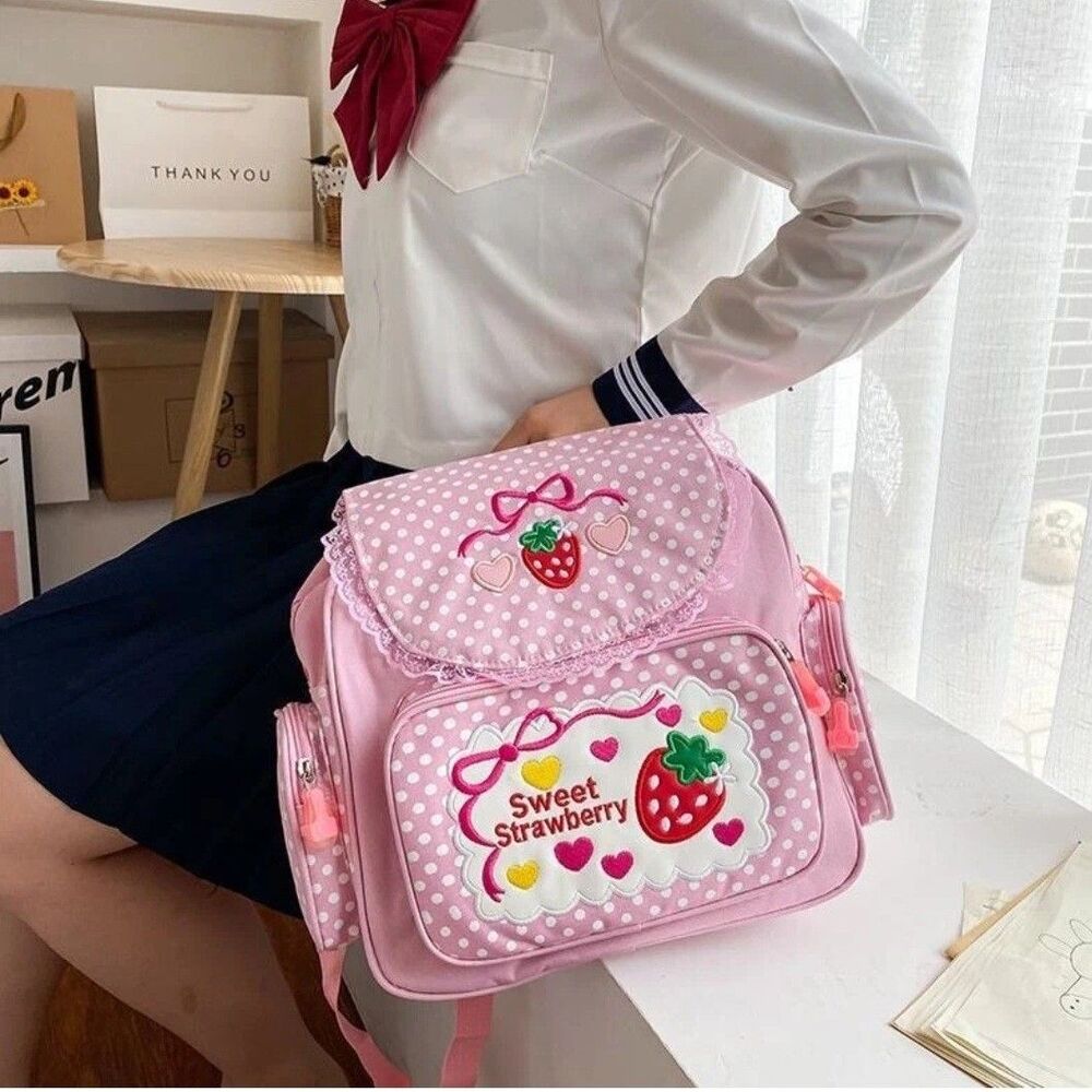 Japanese Kawaii Pink Sweet Strawberry Backpack Satchel NWOT‎